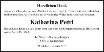 Traueranzeige von Katharina Petri von Trauerportal Echo Online