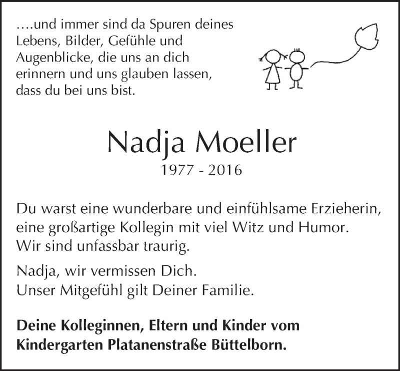  Traueranzeige für Nadja Moeller vom 18.06.2016 aus Trauerportal Echo Online