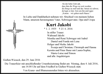 Traueranzeige von Kurt Jakobi von  Gießener Anzeiger