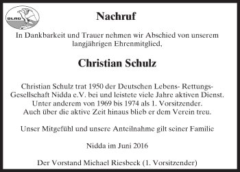 Traueranzeige von Christian Schulz von  Kreisanzeiger