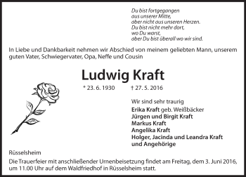 Traueranzeige von Ludwig Kraft von  Mainspitze