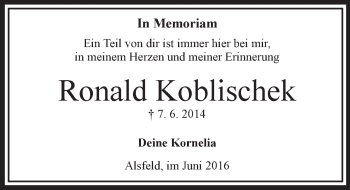 Traueranzeige von Ronald Koblischek von VRM Trauer