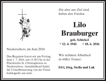 Traueranzeige von Lilo Brauburger von  Camberger Anzeiger