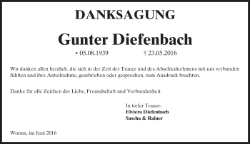 Traueranzeige von Gunter Diefenbach von Trauerportal Rhein Main Presse