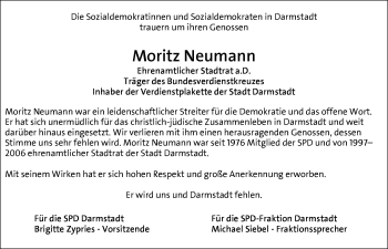 Traueranzeige von Moritz Neumann von Trauerportal Echo Online