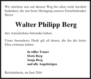 Traueranzeige von Walter Philipp Berg von Trauerportal Echo Online
