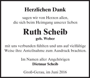 Traueranzeige von Ruth Scheib von Trauerportal Echo Online
