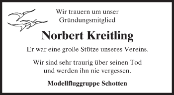 Traueranzeige von Norbert Kreitling von  Kreisanzeiger