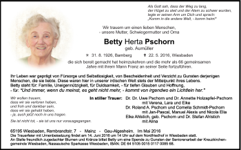 Traueranzeige von Betty Herta Pschorn von  Wiesbaden komplett