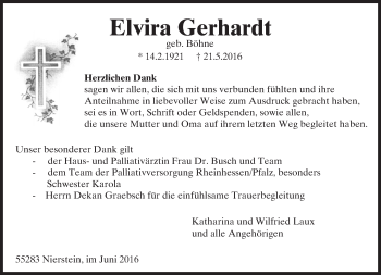 Traueranzeige von Elvira Gerhardt von Trauerportal Rhein Main Presse