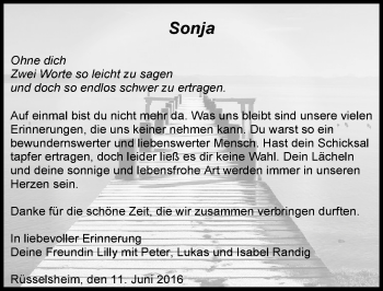 Traueranzeige von Sonja  von  Mainspitze