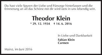 Traueranzeige von Theodor Klein 