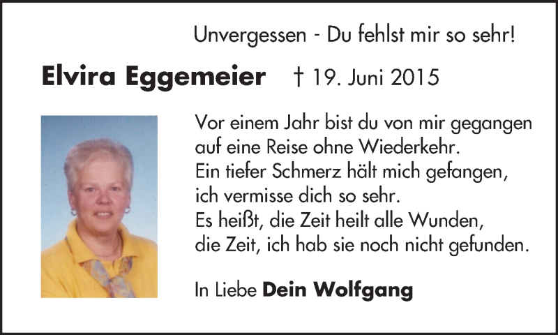  Traueranzeige für Elvira Eggemeier vom 20.06.2016 aus Trauerportal Rhein Main Presse