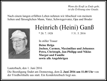 Traueranzeige von Heinrich  Ganß von VRM Trauer
