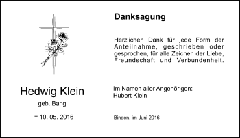 Traueranzeige von Hedwig Klein von Trauerportal Rhein Main Presse