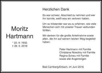 Traueranzeige von Moritz Hartmann von  Camberger Anzeiger