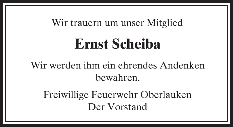  Traueranzeige für Ernst Scheiba vom 01.06.2016 aus  Usinger Anzeiger