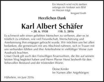 Traueranzeige von Karl Albert Schäfer von Trauerportal Echo Online