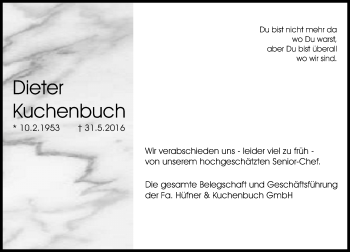 Traueranzeige von Dieter Kuchenbuch von  Allgemeine Zeitung Mainz