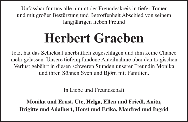  Traueranzeige für Herbert Graeben vom 20.06.2016 aus Trauerportal Rhein Main Presse