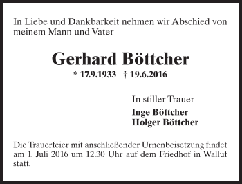Traueranzeige von Gerhard Böttcher von Trauerportal Rhein Main Presse