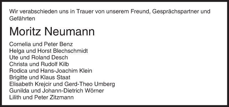  Traueranzeige für Moritz Neumann vom 25.06.2016 aus Trauerportal Echo Online