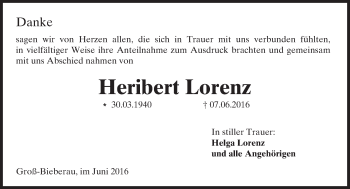 Traueranzeige von Heribert Lorenz von Trauerportal Echo Online
