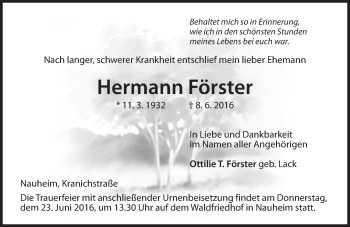 Traueranzeige von Hermann Förster von Trauerportal Rhein Main Presse
