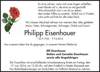 Traueranzeige von Philipp Eisenhauer von Trauerportal Echo Online
