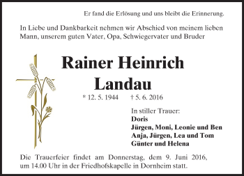 Traueranzeige von Rainer Heinrich Landau von Trauerportal Echo Online