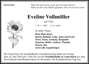 Traueranzeige von Eveline Vollmöller von VRM Trauer