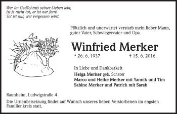 Traueranzeige von Winfried Merker von Trauerportal Rhein Main Presse