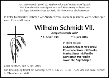 Traueranzeige von Wilhelm Schmidt von  Kreisanzeiger