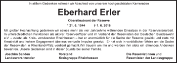 Traueranzeige von Eberhard Erler von  Allg. Zeitung Bad Kreuznach