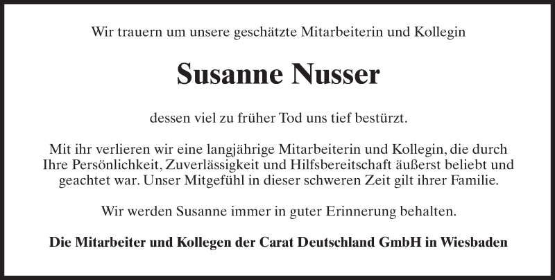  Traueranzeige für Susanne Nusser vom 11.06.2016 aus  Wiesbaden komplett