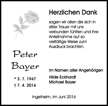 Traueranzeige von Peter Bayer von  Allgemeine  Zeitung Ingelheim-Bingen