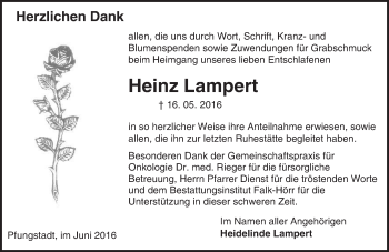 Traueranzeige von Heinz Lampert von Trauerportal Echo Online