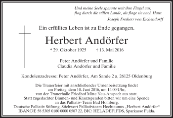 Traueranzeige von Herbert Andörfer von  Usinger Anzeiger