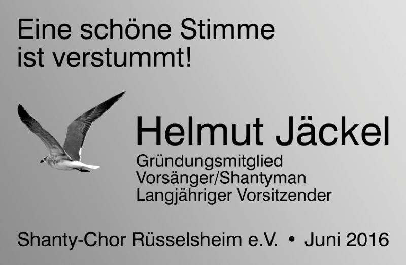  Traueranzeige für Helmut Jäckel vom 15.06.2016 aus Trauerportal Rhein Main Presse
