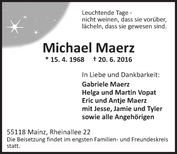 Traueranzeige von Michael Maerz von Trauerportal Rhein Main Presse