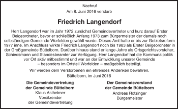 Traueranzeige von Friedrich Langendorf von Trauerportal Echo Online