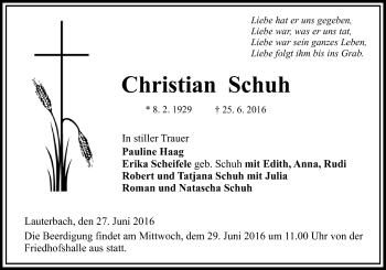 Traueranzeige von Christian Schuh von VRM Trauer