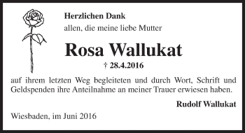 Traueranzeige von Rosa Wallukat von  Wiesbaden komplett