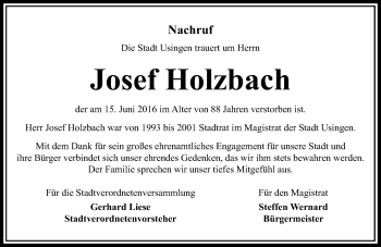 Traueranzeige von Josef Holzbach von  Usinger Anzeiger