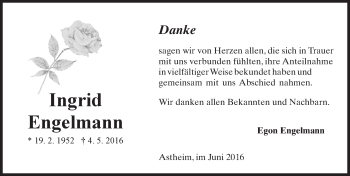 Traueranzeige von Ingrid Engelmann von  Mainspitze