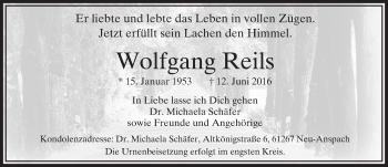 Traueranzeige von Wolfgang Reils von  Usinger Anzeiger