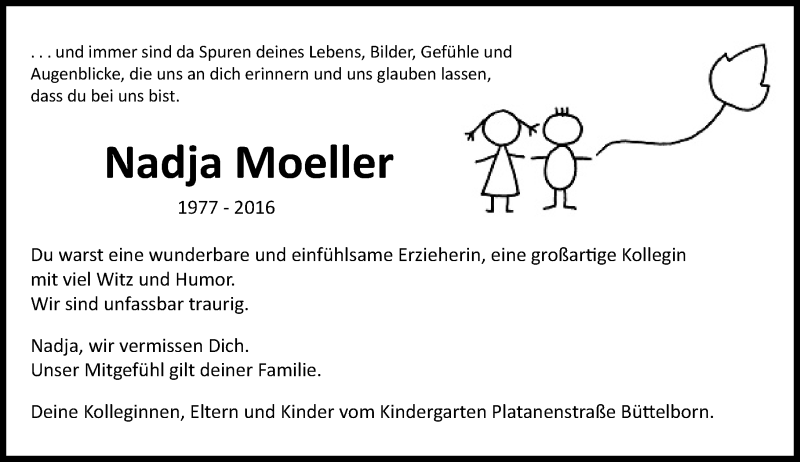  Traueranzeige für Nadja Moeller vom 18.06.2016 aus Trauerportal Echo Online
