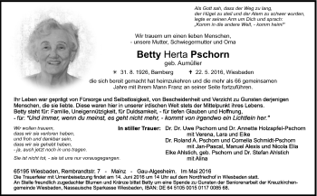 Traueranzeige von Betty Pschorn von  Wiesbaden komplett