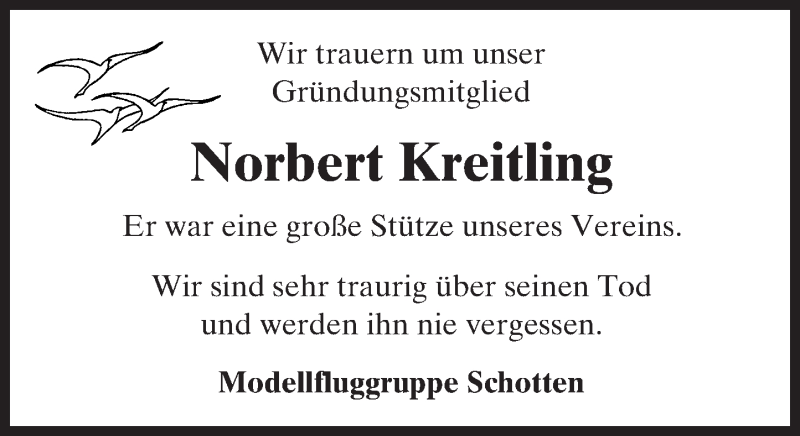  Traueranzeige für Norbert Kreitling vom 11.06.2016 aus  Kreisanzeiger
