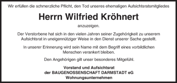 Traueranzeige von Wilfried Kröhnert von Trauerportal Echo Online